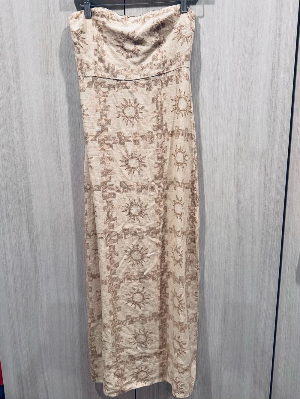 Strapless paper heart Cream Sun-Print Maxi Dress